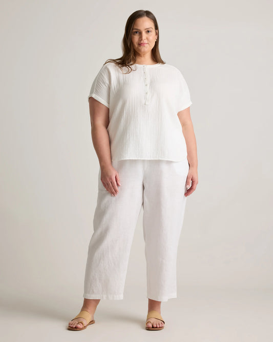 100% Organic Cotton Gauze Roll Sleeve Shirt - 1X / White