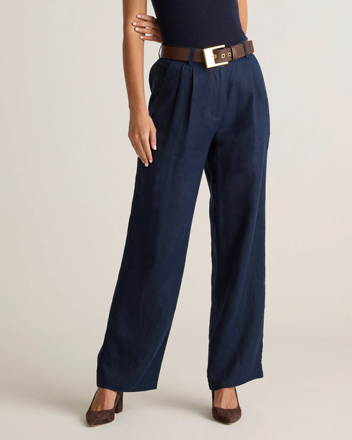 100% European Linen Pleated Trouser - 6 / Deep Navy