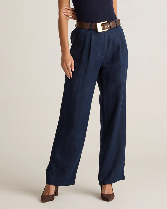 100% European Linen Pleated Trouser - 6 / Deep Navy