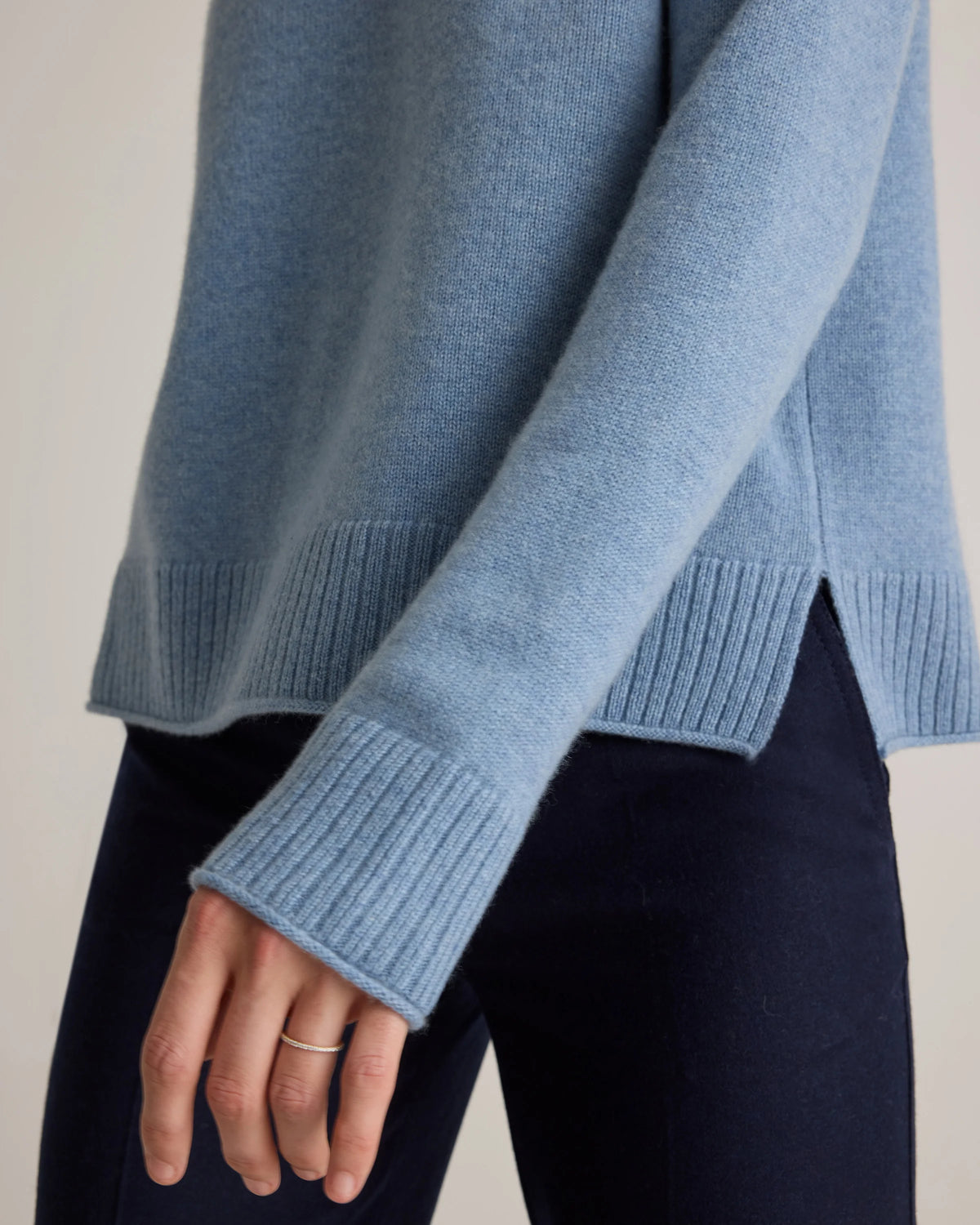 Mongolian Cashmere Boxy Crewneck Sweater - XS / Faded Denim/Brown/Ivory Variegated Stripe