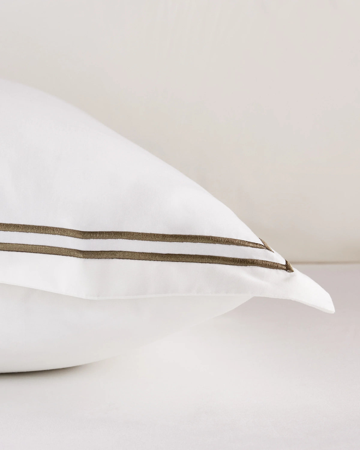 Organic Crisp Percale Embellished Euro Sham - Euro / White/Dusty Olive