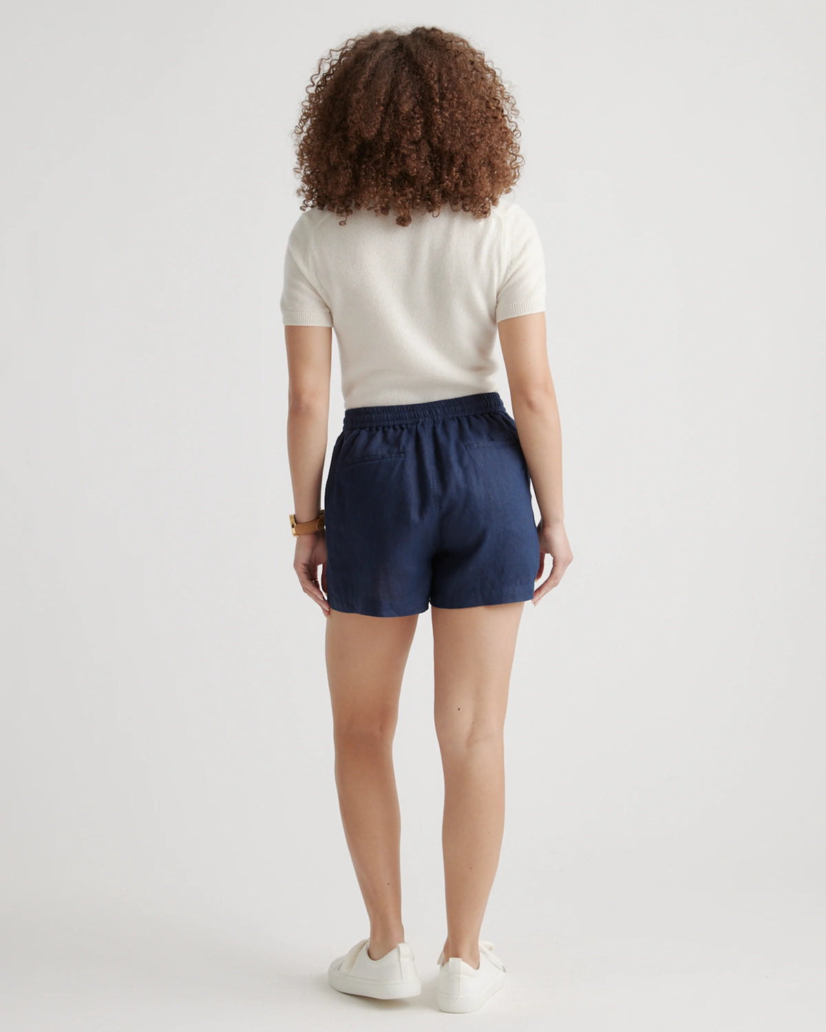 100% European Linen Shorts - XS / Taupe Brown Gingham