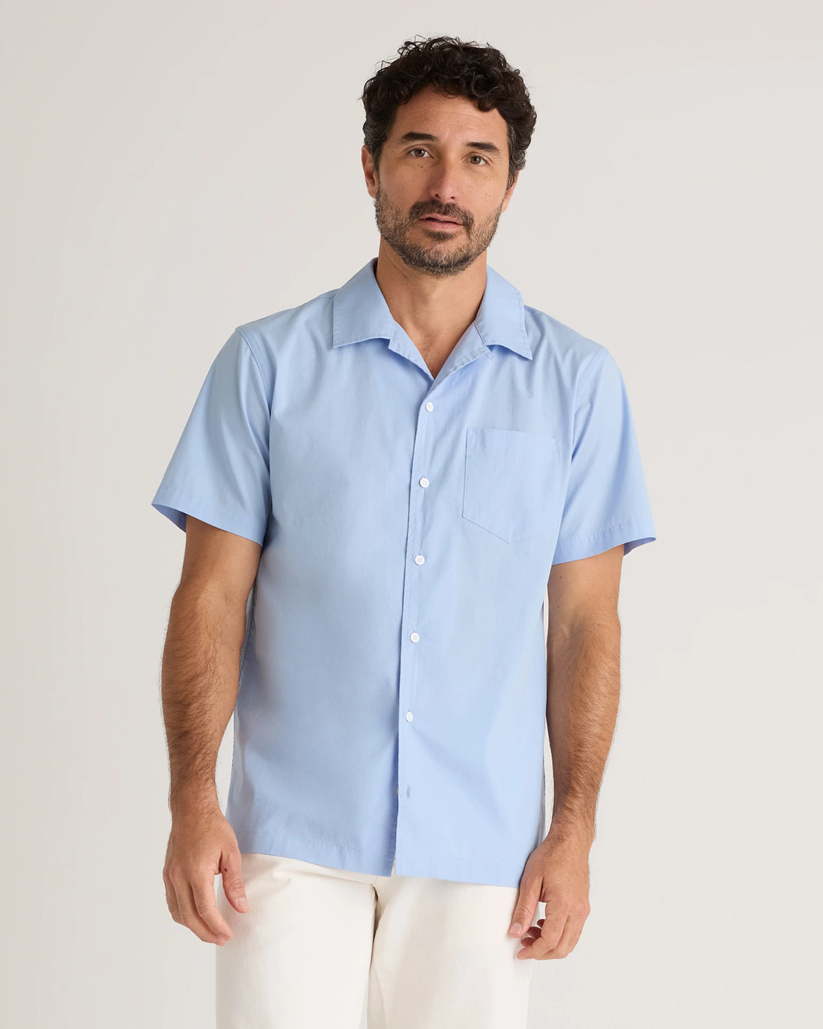 Organic Cotton Stretch Poplin Camp Shirt - S / White