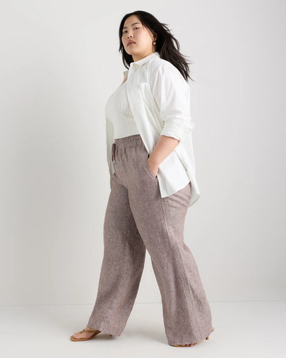100% European Linen Wide Leg Pants - 1X / Black