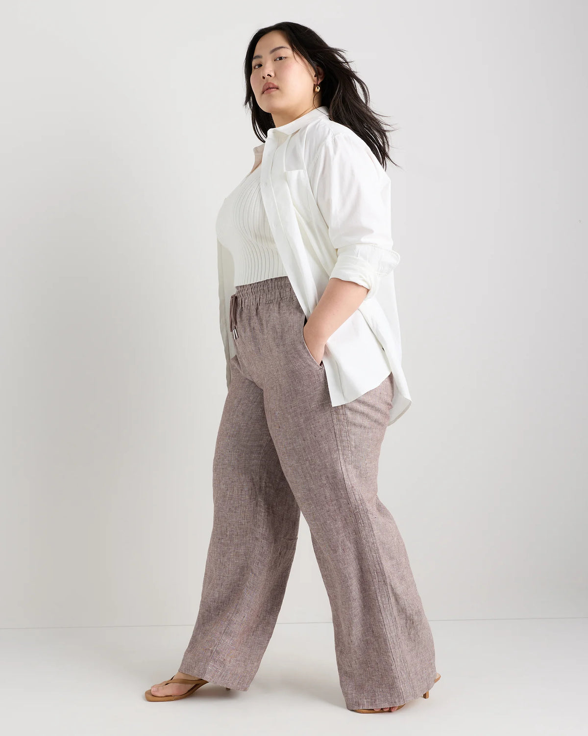 100% European Linen Wide Leg Pants - 1X / Bayberry Olive