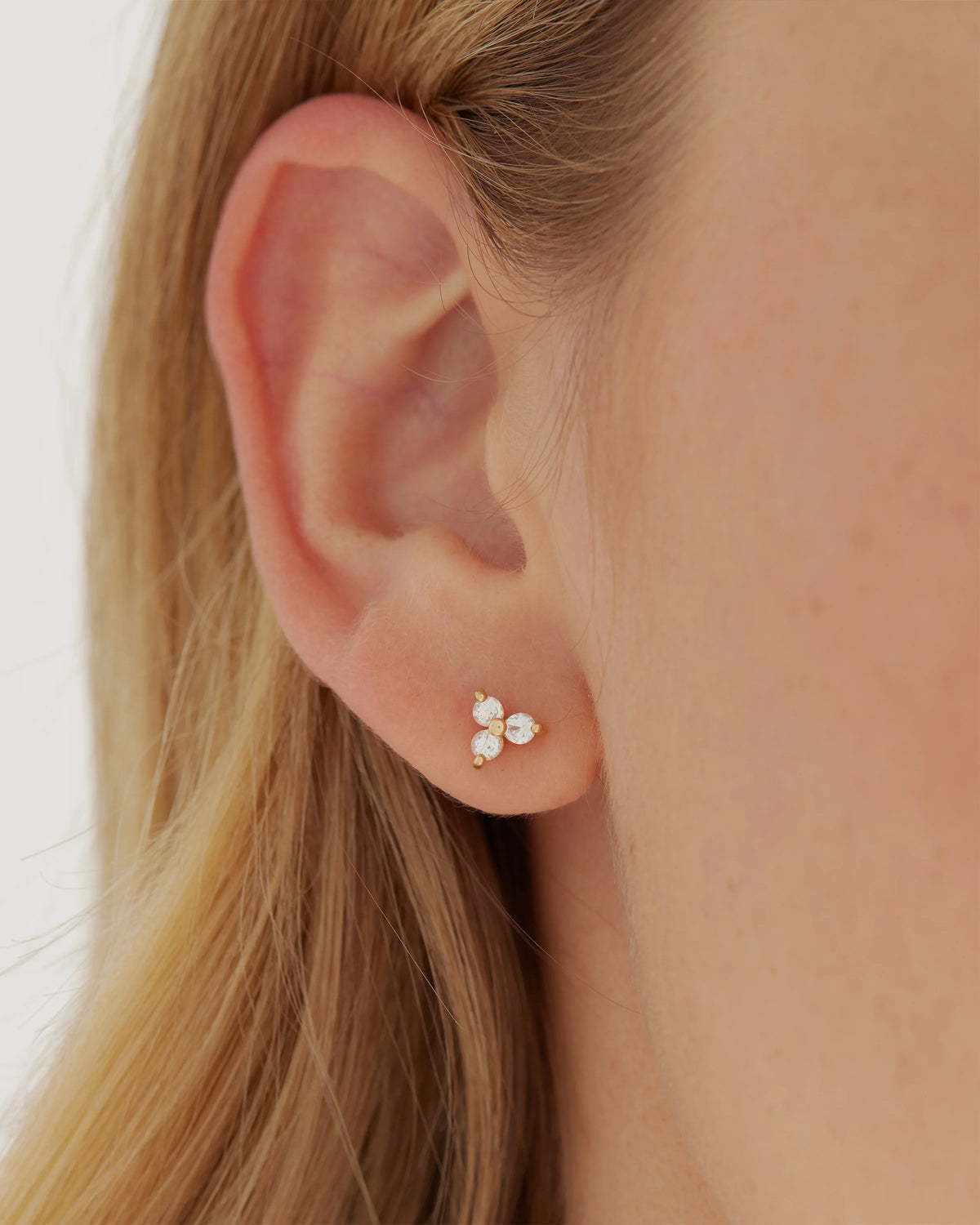 White Sapphire Triad Studs - One Size / Gold Vermeil