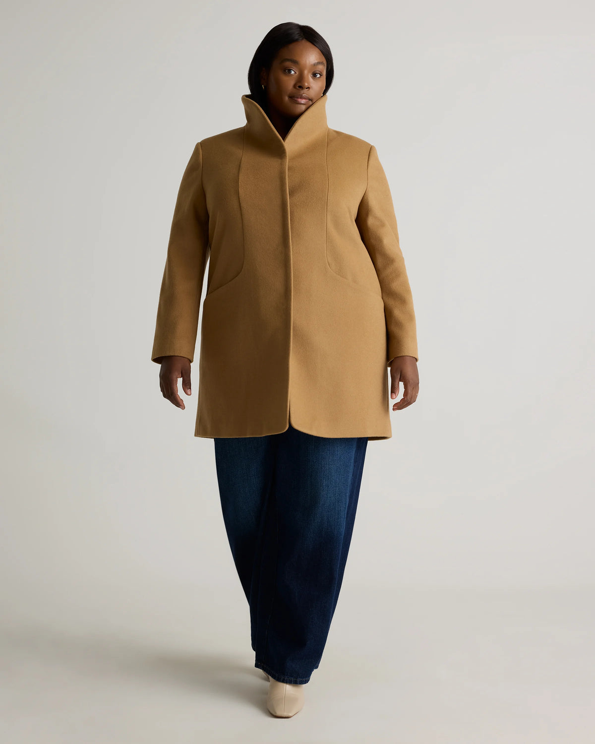Italian Wool Cocoon Coat - 1X / Caramel