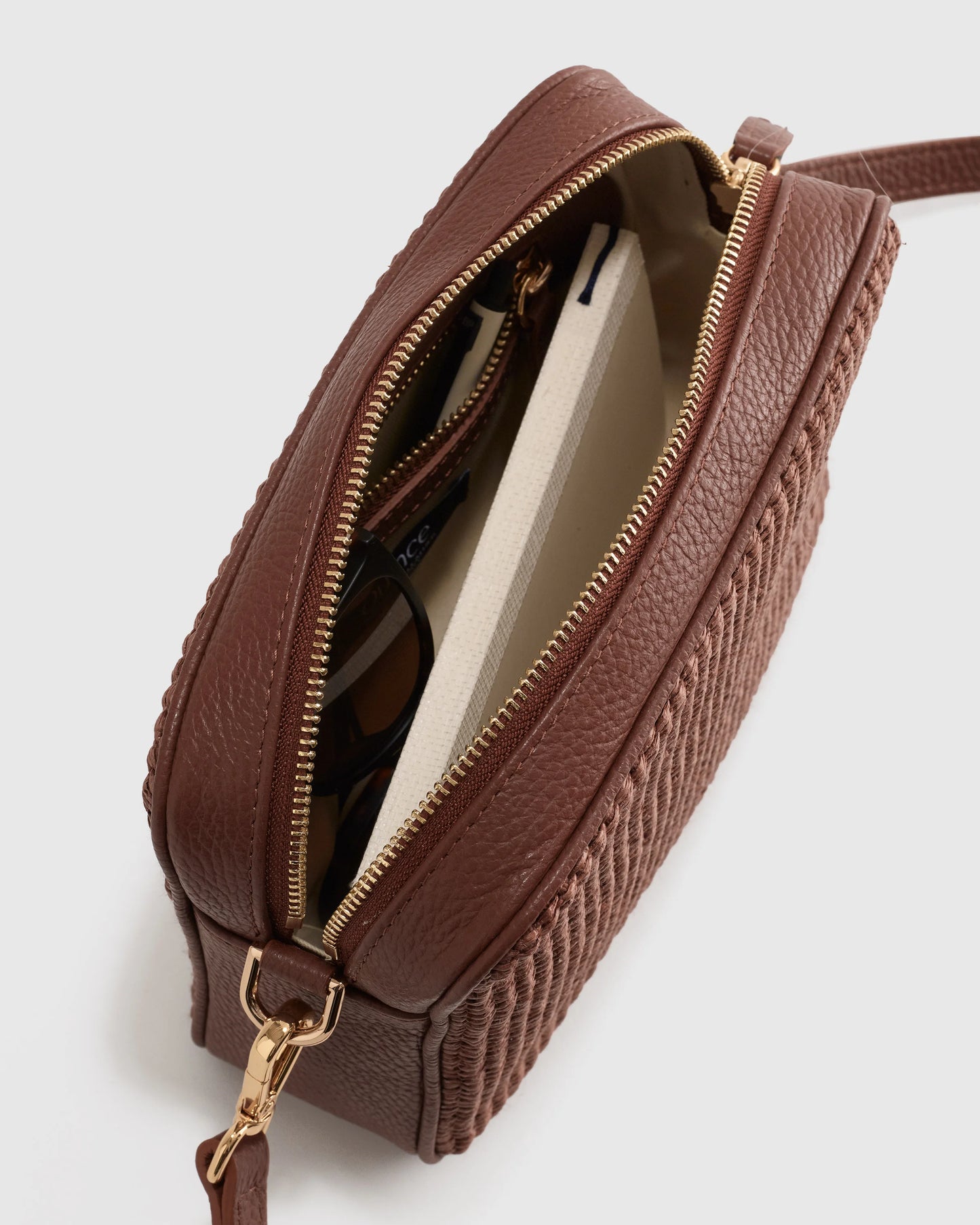 Italian Leather & Raffia Crossbody - One Size / Mocha