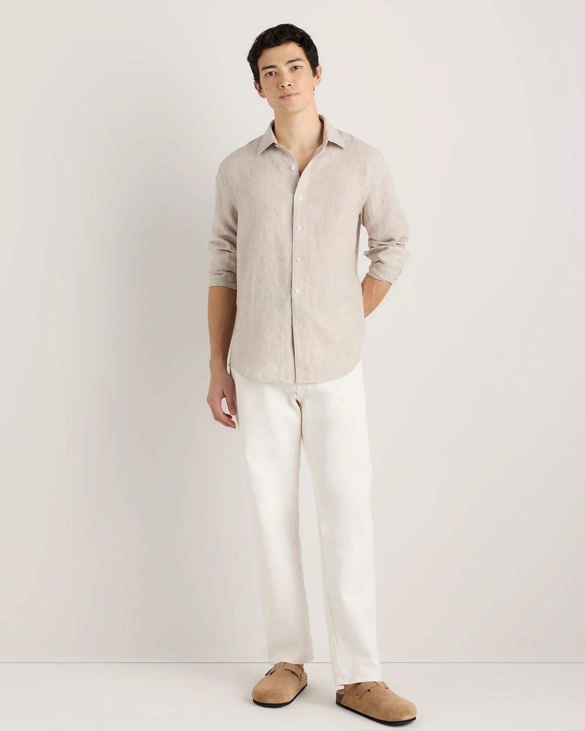 100% European Linen Relaxed Long Sleeve Shirt - XS / Flax