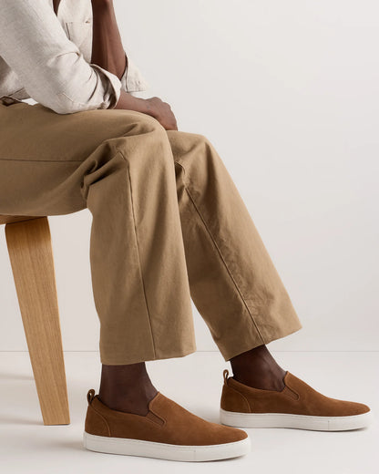 Italian Calfskin Suede Slip-On Sneaker - 7 / Bone