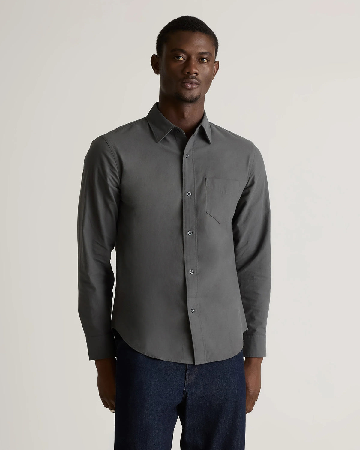 Organic Cotton Stretch Textured Twill Shirt - S / Navy