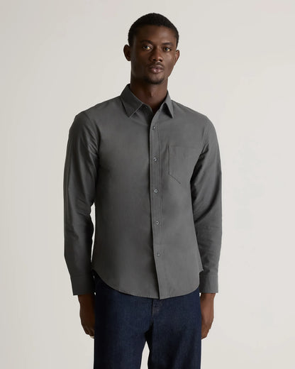 Organic Cotton Stretch Textured Twill Shirt - S / Navy