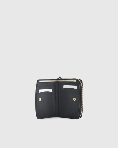 Italian Pebbled Leather Compact Wallet - One Size / Cognac