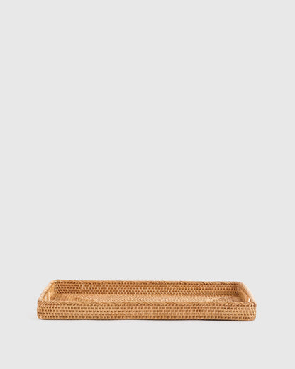 Handwoven Rattan Rectangular Tray - One Size / Natural
