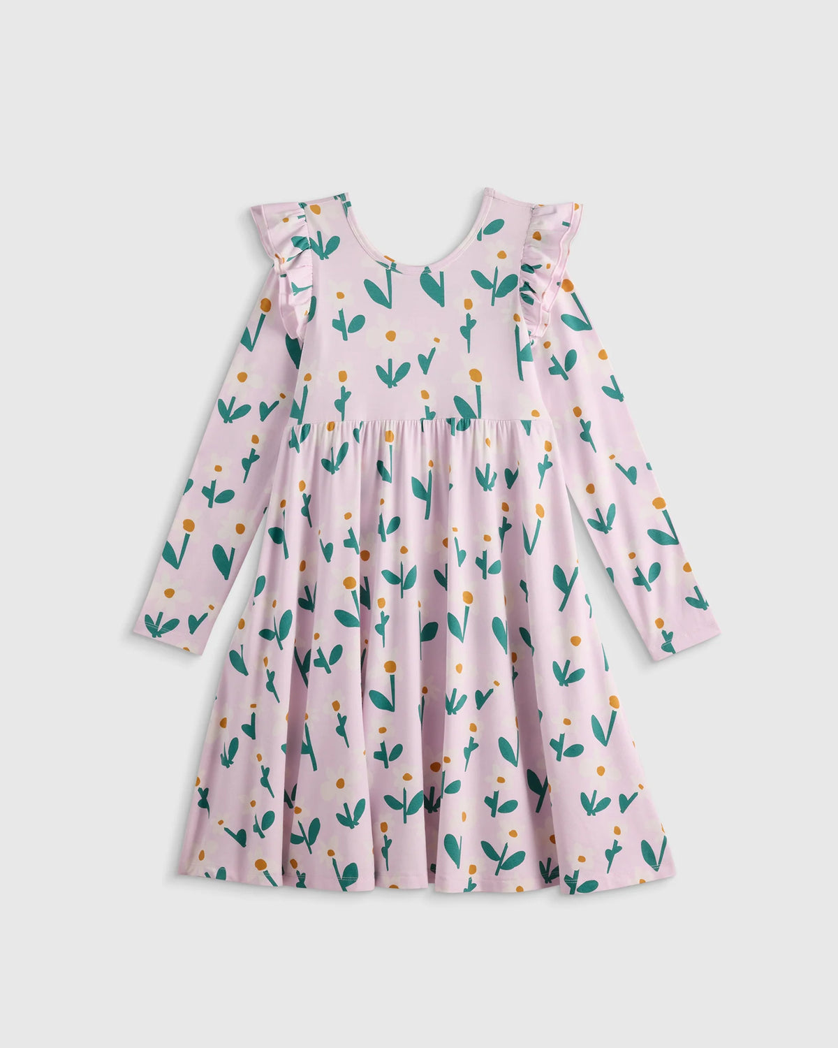 Bamboo Long Sleeve Flutter Twirl Dress - 6 / Navy Blossoms