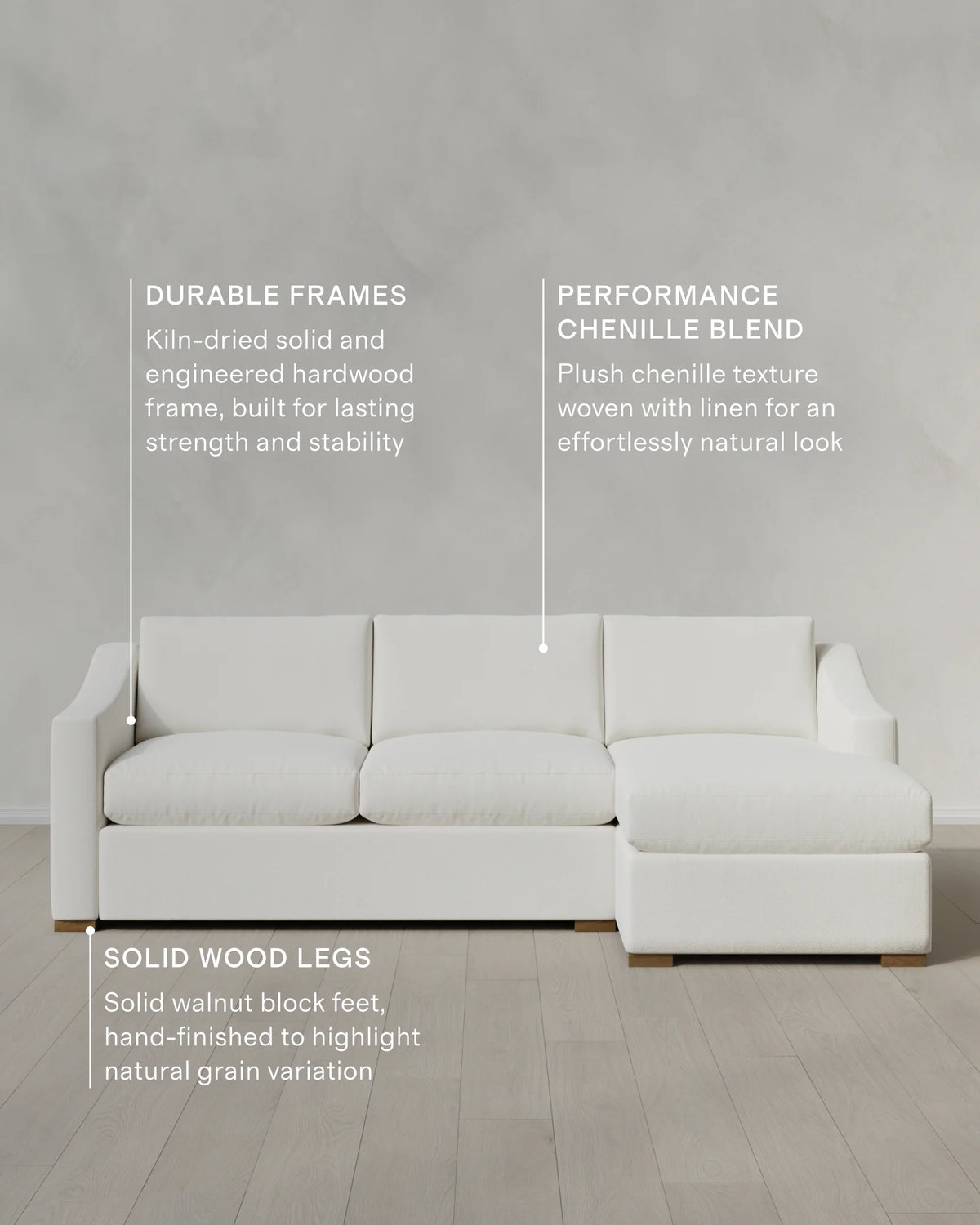 Hollis Slope Arm Chaise Sectional in Performance Chenille Linen Blend - 104" Right Arm / Snow