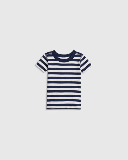 100% Organic Cotton Short Sleeve and Shorts Pajama Set - 12-18M / Navy Stripe