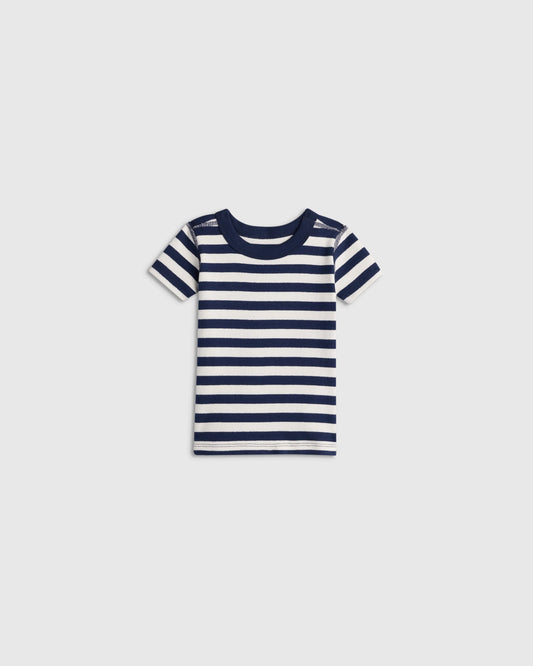 100% Organic Cotton Short Sleeve and Shorts Pajama Set - 12-18M / Navy Stripe