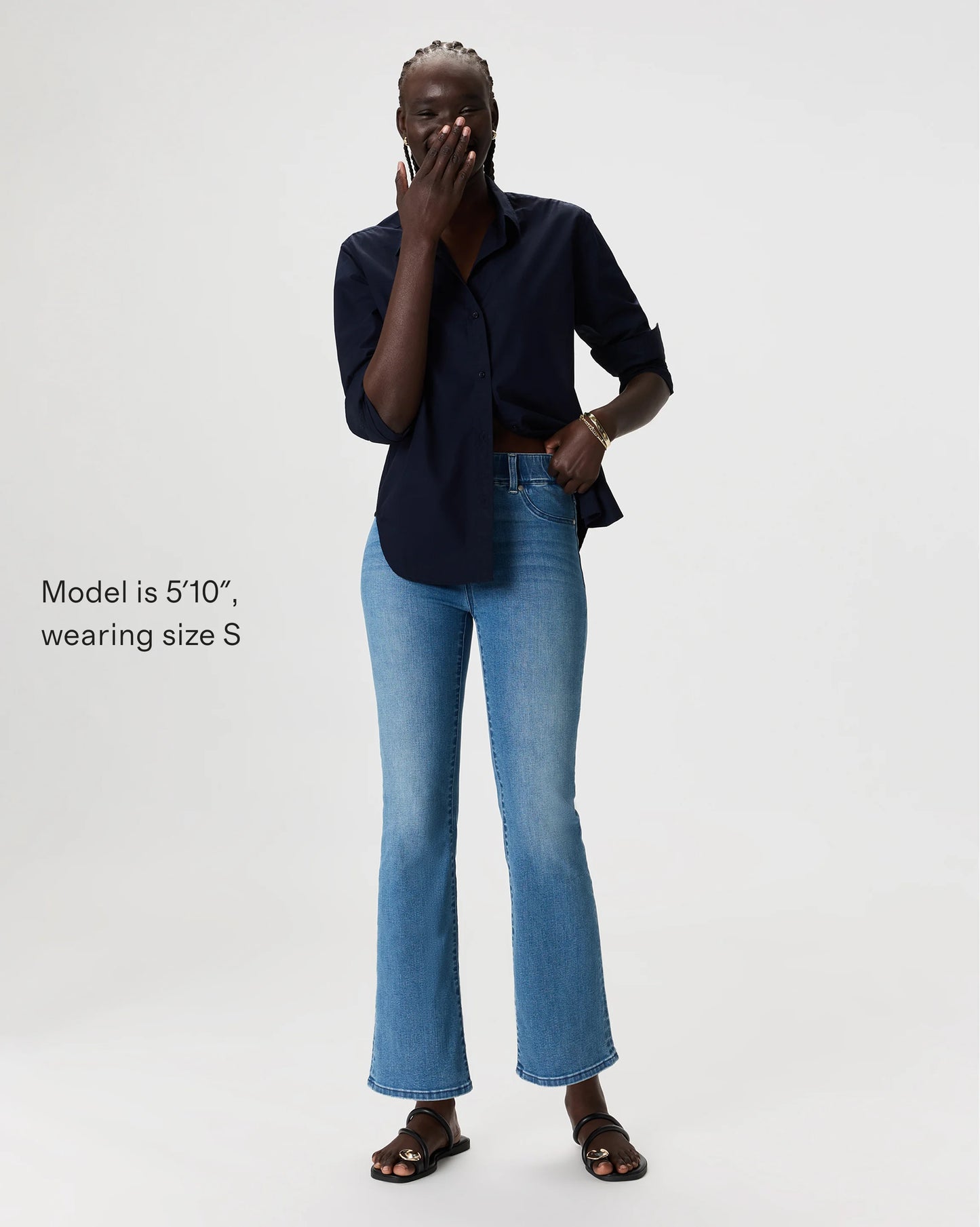 Nina Stretch Pull-On Kick Flare Jeans - XS / Raven Black