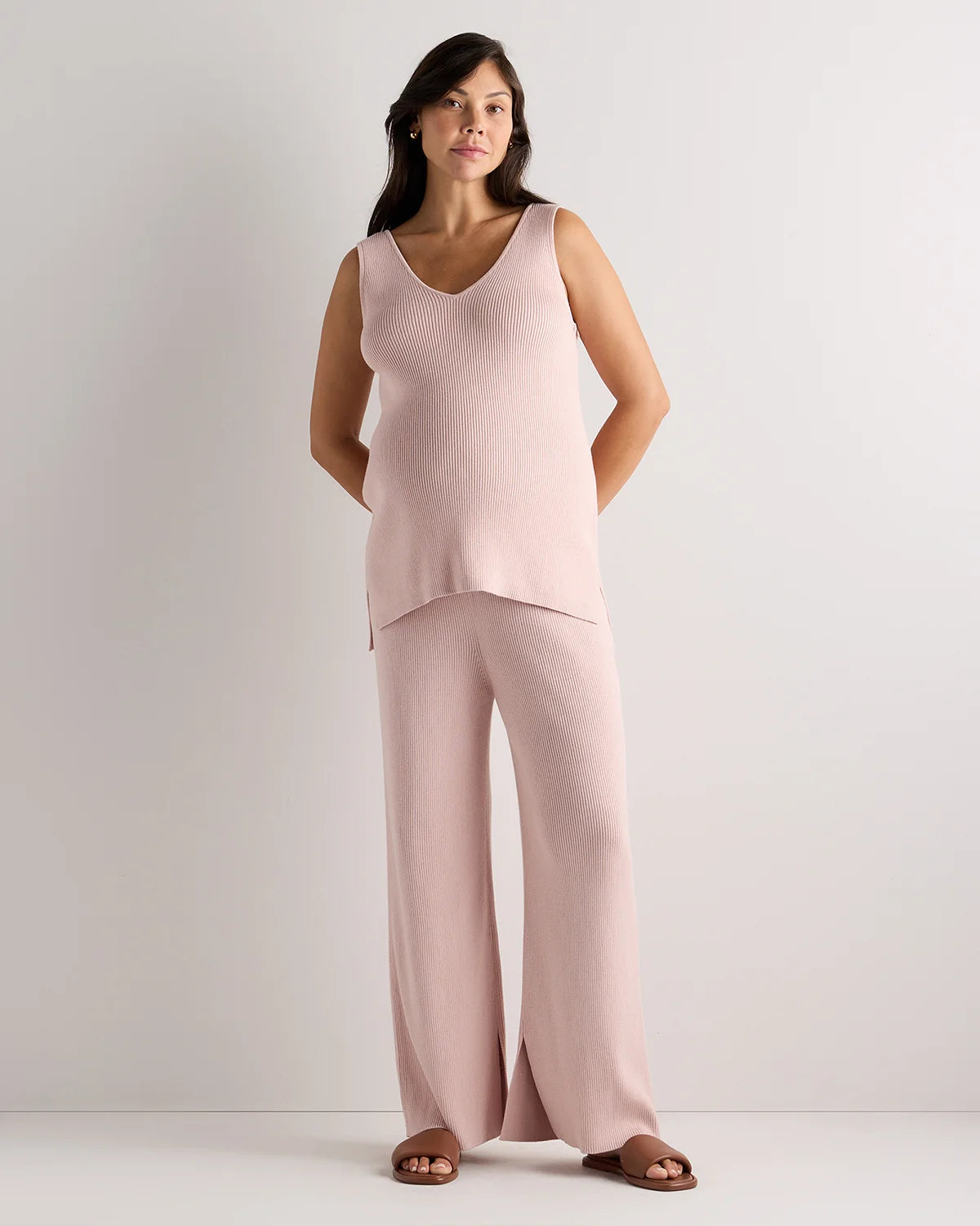 Cotton Cashmere Maternity and Nursing V-Neck Tank - XS / Mocha Heather