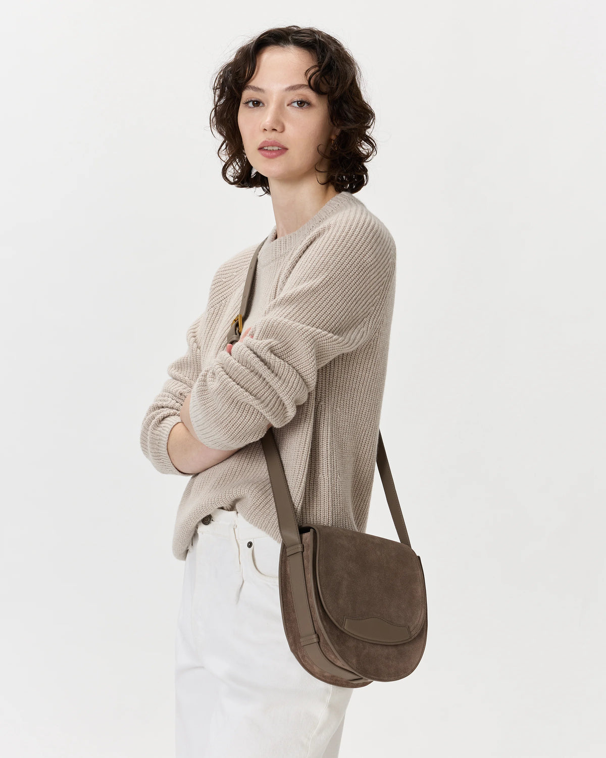 Italian Suede Saddle Bag - One Size / Pebble