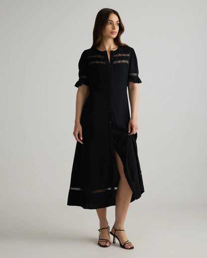 Lightweight Crepe Lace Inset Midi Dress - XS / Moonstone Blue