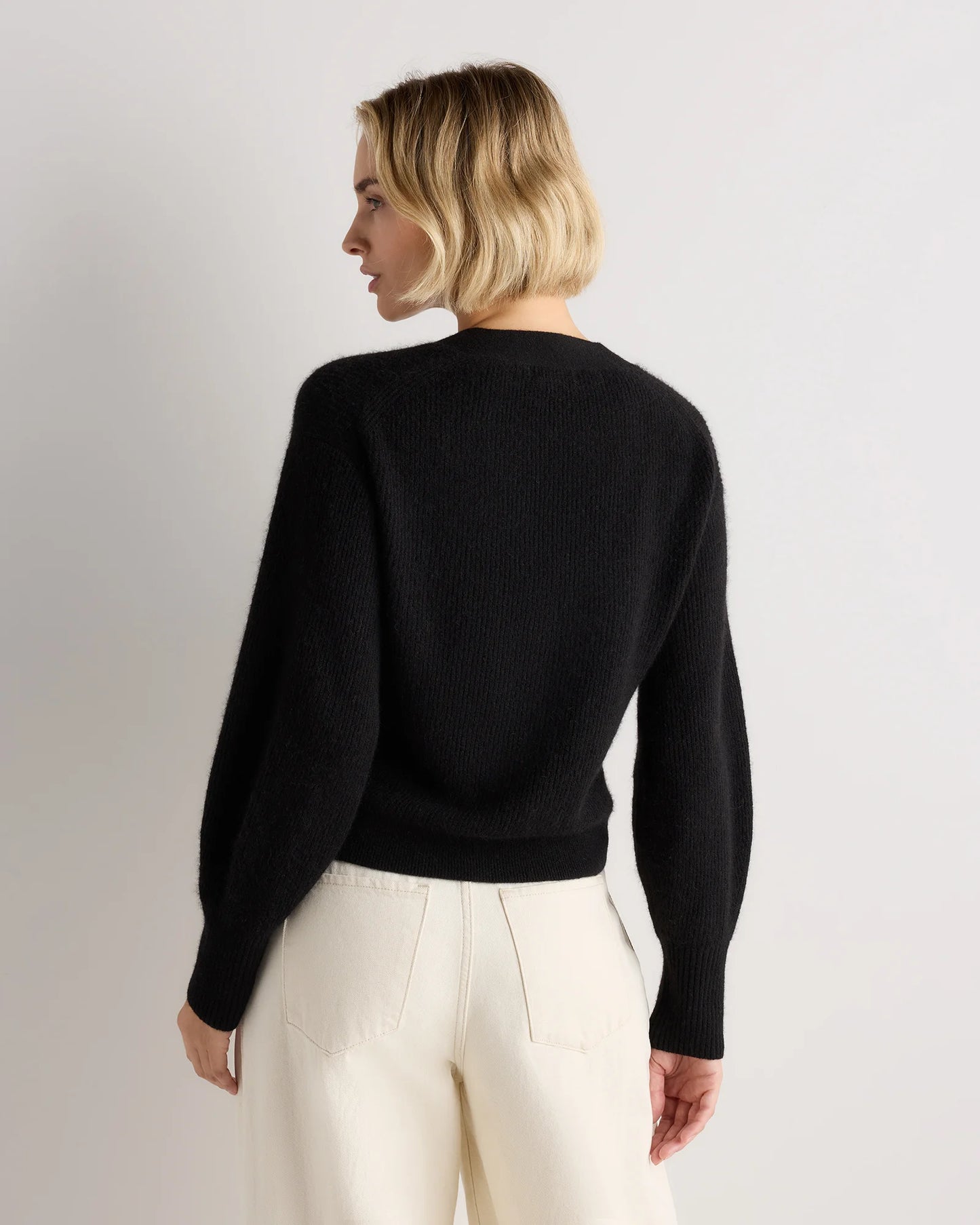 Lightweight Baby Alpaca Cropped V-Neck Cardigan - XS / Smoked Charcoal