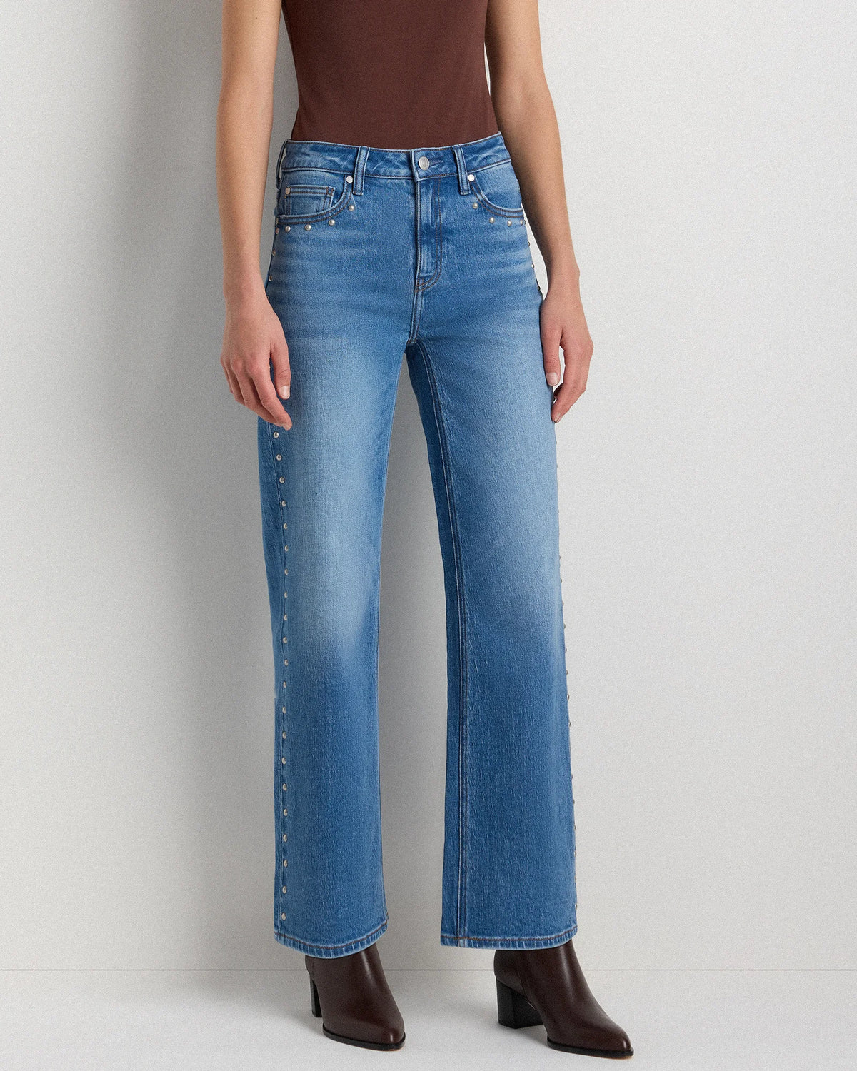 Bella Stretch Studded Relaxed Straight Jeans - 24 / Atlantic Blue