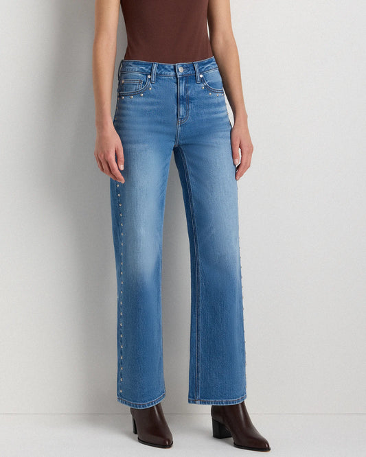 Bella Stretch Studded Relaxed Straight Jeans - 24 / Atlantic Blue
