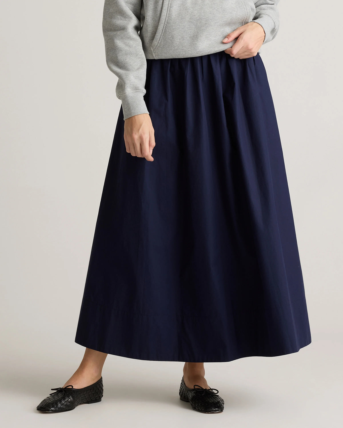 100% Organic Cotton Poplin A-line Maxi Skirt - XS / Classic White