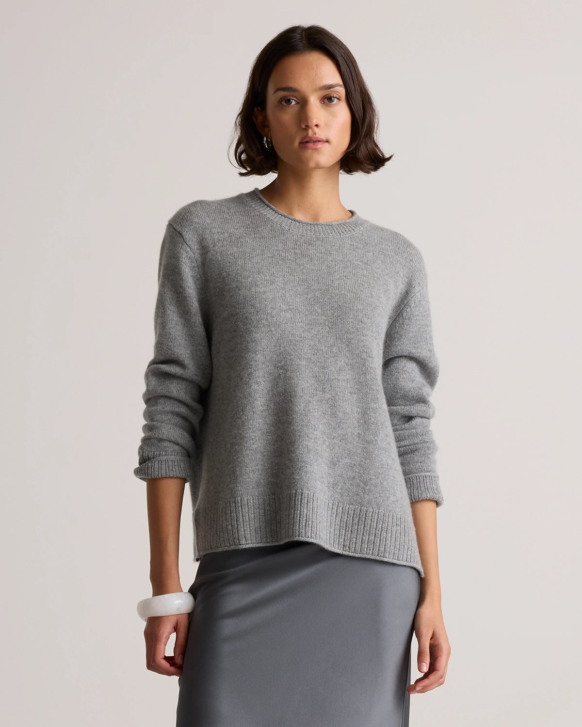 Mongolian Cashmere Boxy Crewneck Sweater - XS / Faded Denim/Brown/Ivory Variegated Stripe