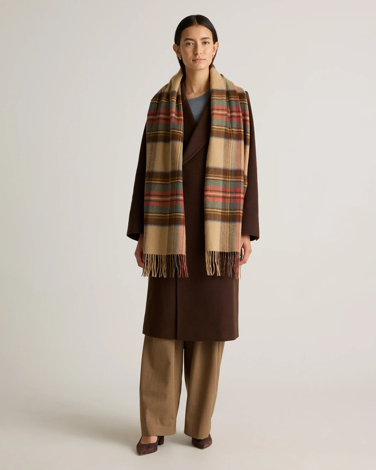 Mongolian Cashmere Tartan Scarf - One Size / Neutral Tartan