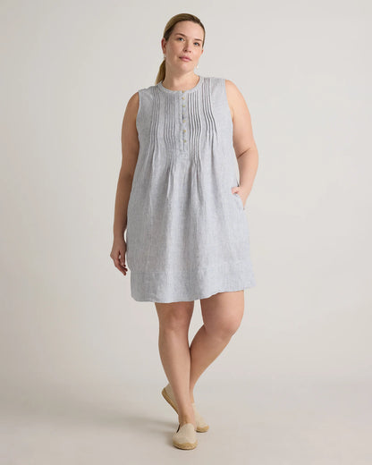 100% European Linen Sleeveless Swing Dress - 1X / Bayberry Olive