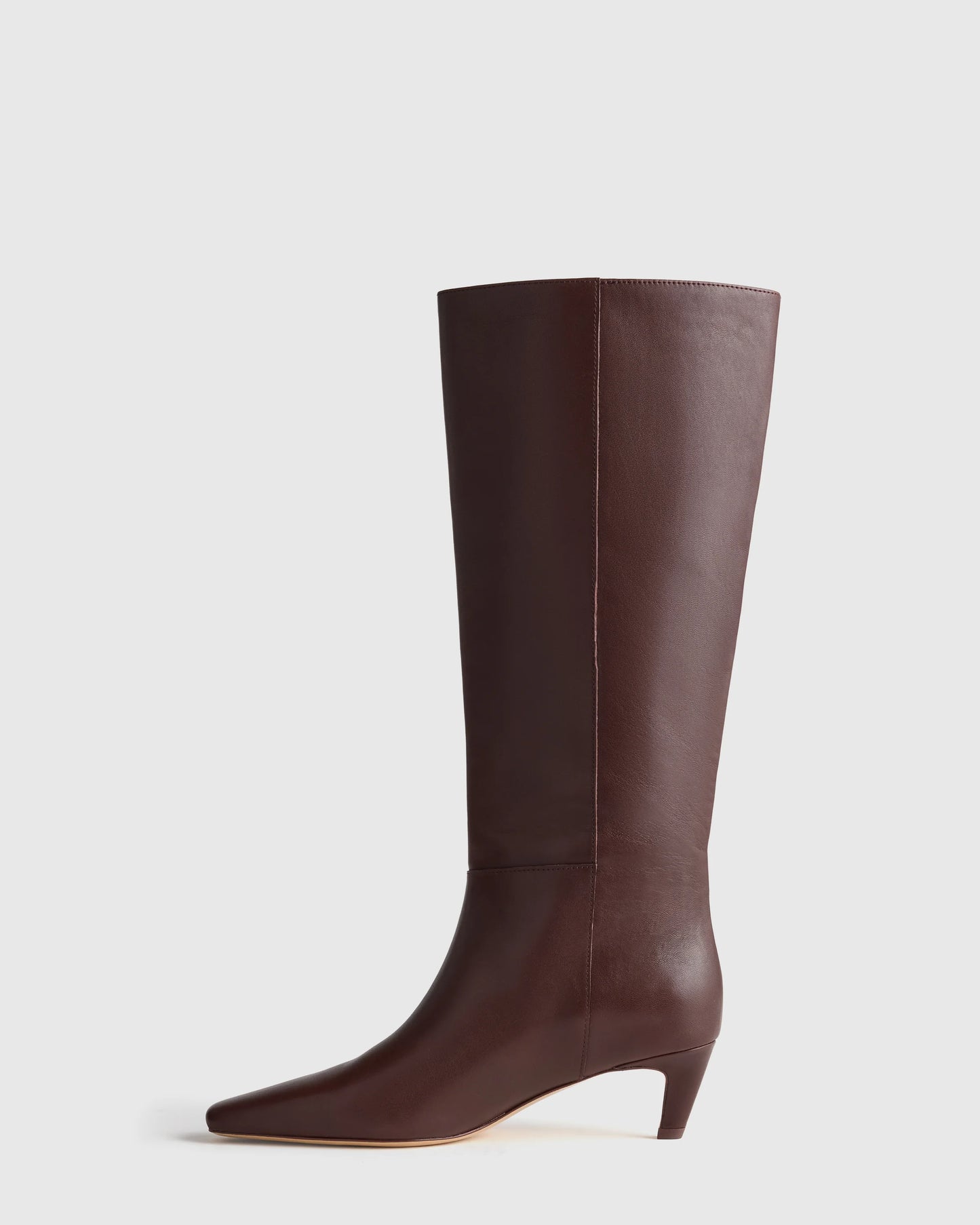 Italian Leather Tall Kitten Heel Boots - 5 / Espresso Brown