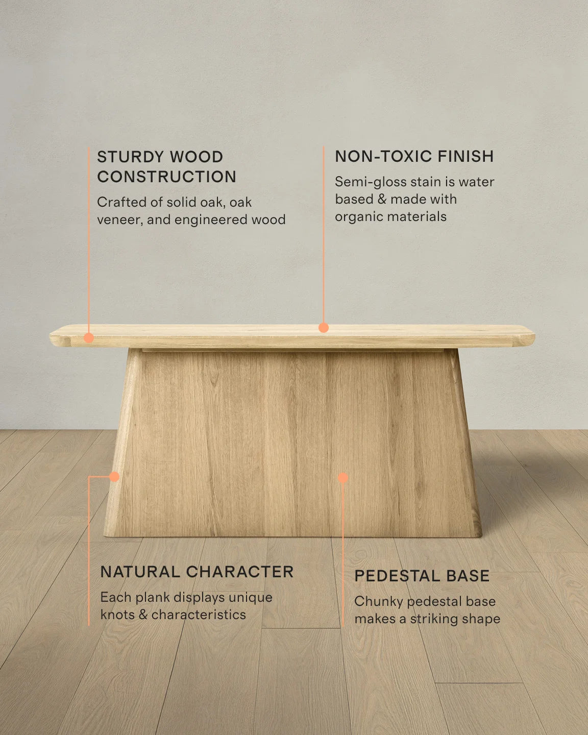Rustic Oak Plinth Console Table - One Size / Light Brown