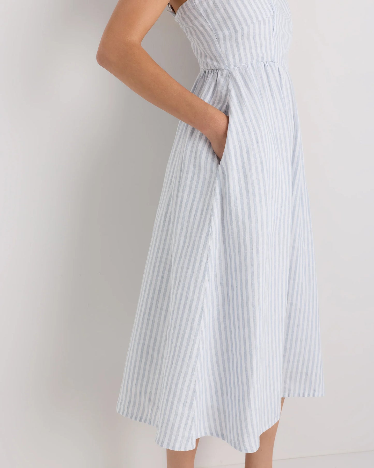 100% European Linen Fit & Flare Midi Dress - XS / Brick Red Heirloom Floral