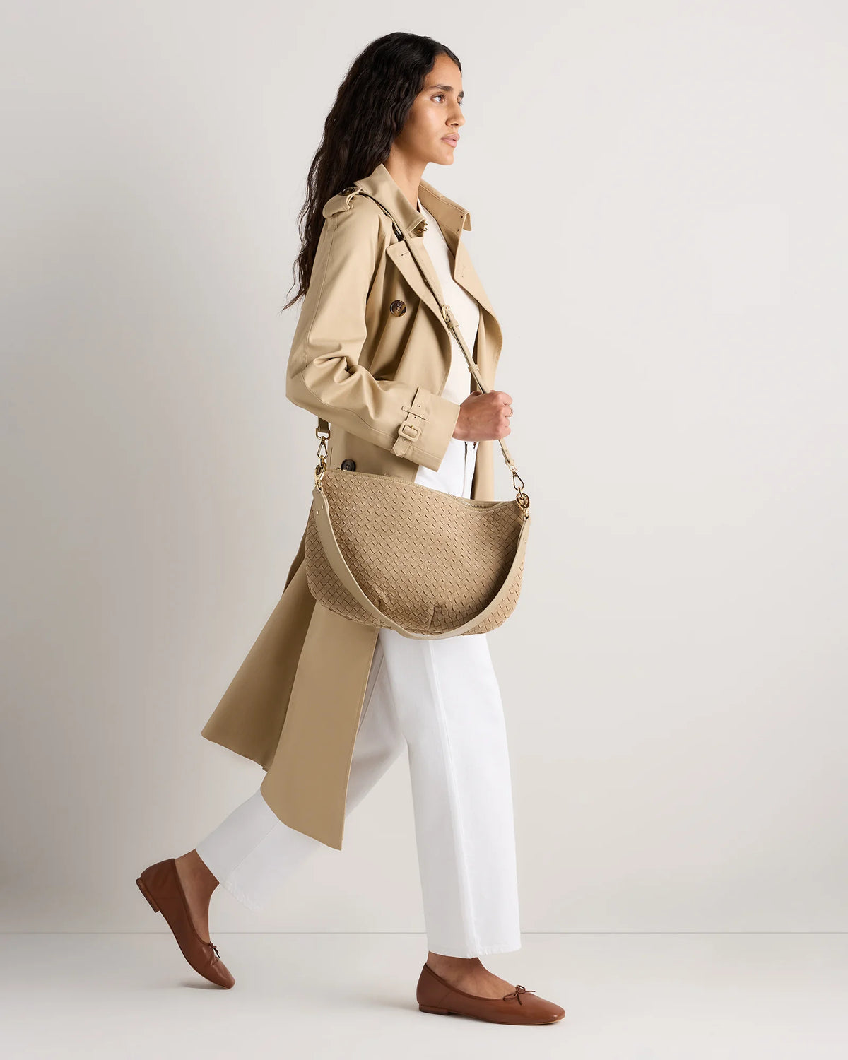 Sloane Suede Handwoven Shoulder Bag - One Size / Sand