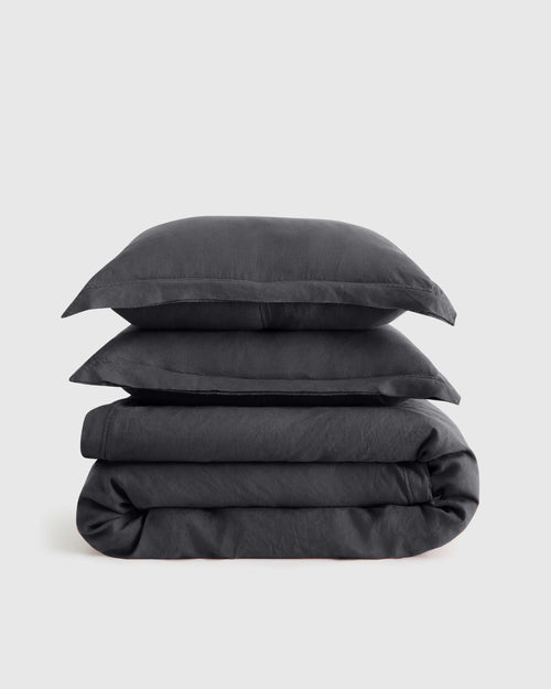 European Linen Double Flange Duvet Cover Set - Twin / Dusty Olive