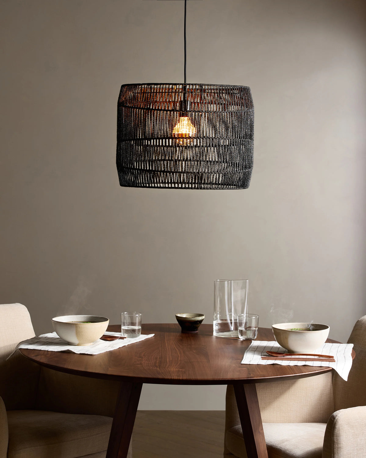 Woven Rope Drum Pendant Light - One Size / Black