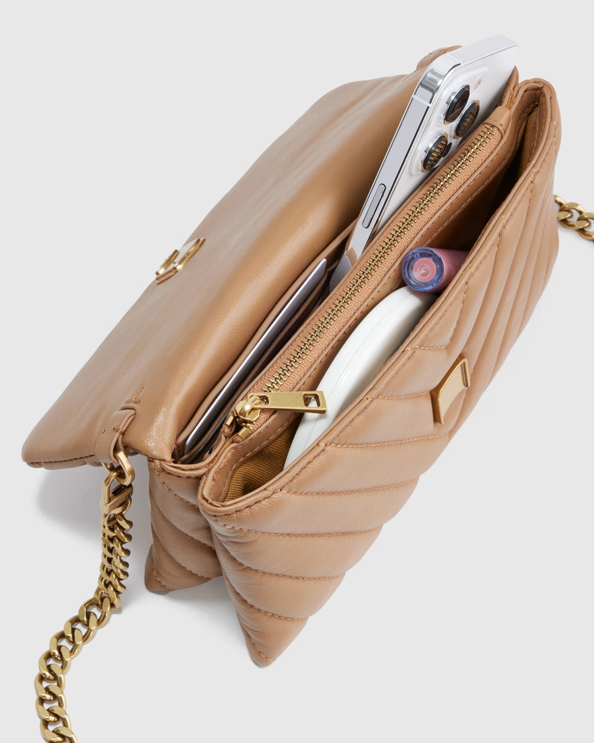 Italian Leather Quilted Wallet Crossbody - One Size / Black/Gold
