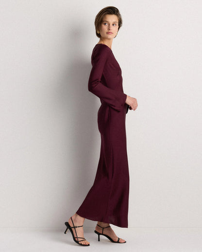 Washable Stretch Silk Long Sleeve Maxi Dress - XS / Wine Tasting Red