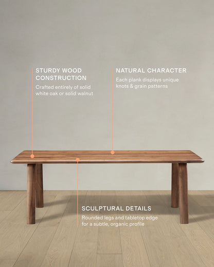 Solid Wood Dining Table with Rounded Legs - One Size / Natural Oak
