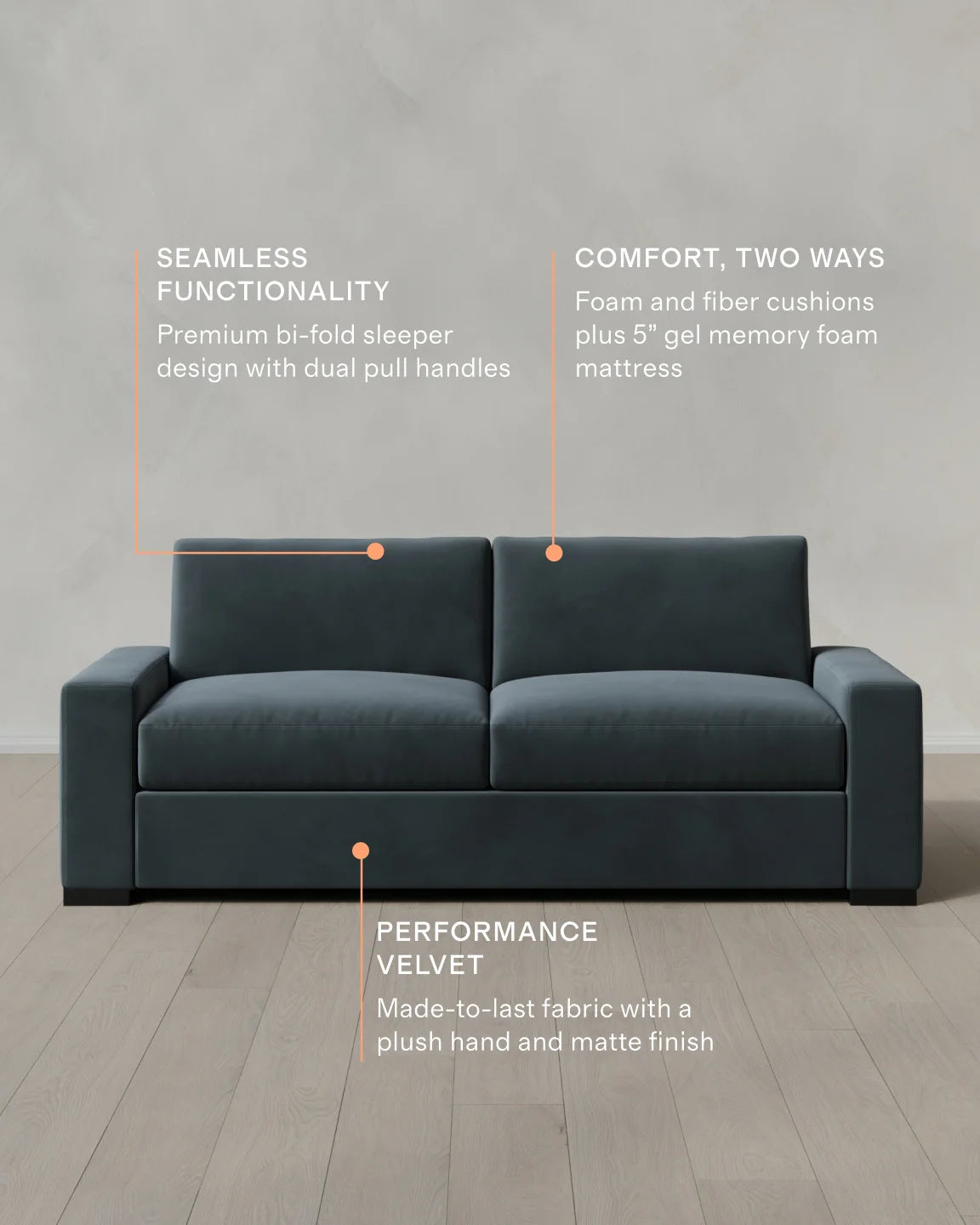 Stillman Sleeper Sofa in Performance Velvet - Queen / Java