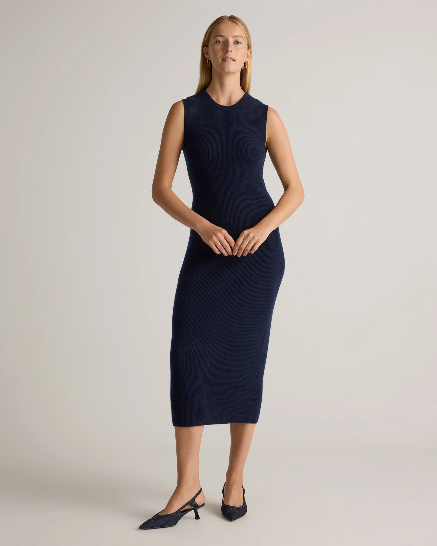 Mongolian Cashmere Sleeveless Midi Sweater Dress - XS / Black