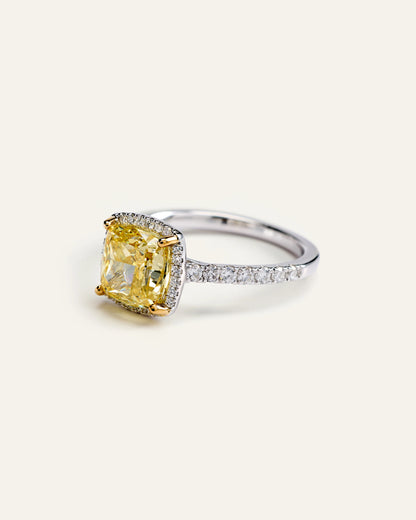 14K Gold Yellow Lab Grown Diamond Cushion Halo Engagement Ring - 3ct - 4 / No Color