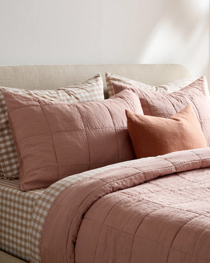 Lightweight European Linen Box Quilted Sham Set - Standard / Dusty Mauve