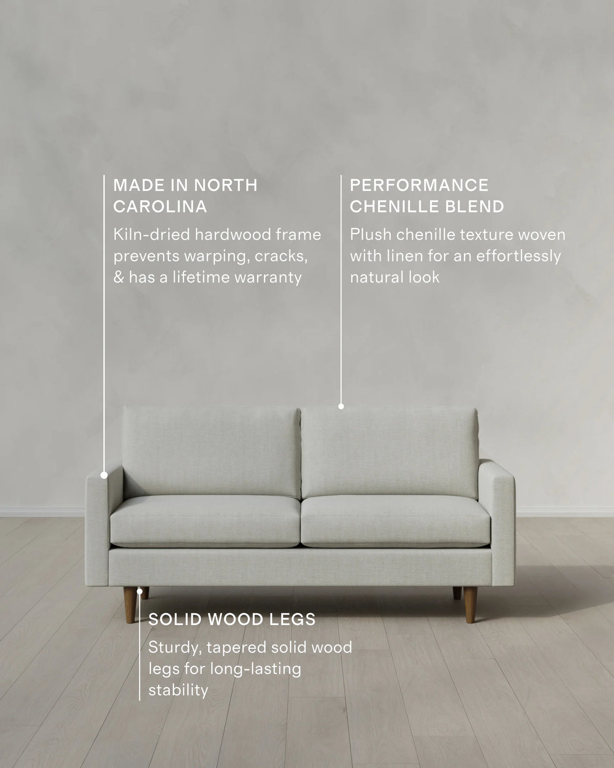 Atlas Midcentury Sofa in Performance Chenille Linen Blend - 6ft / Snow