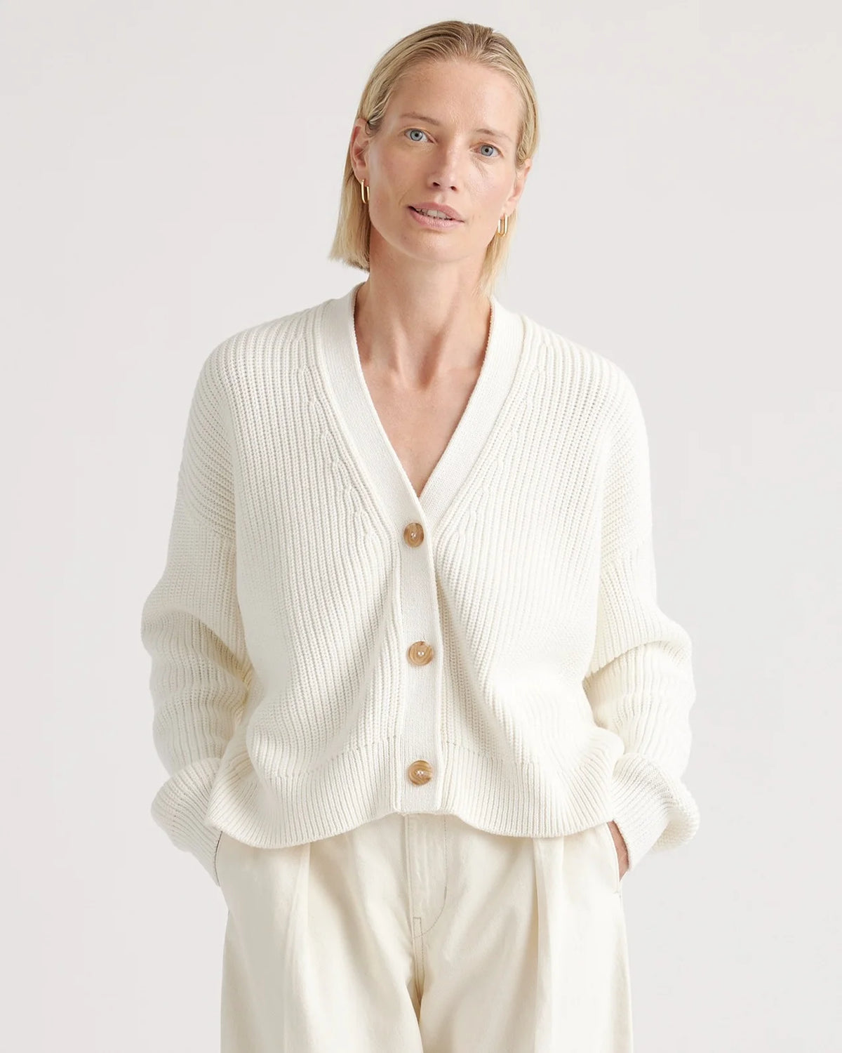 100% Organic Cotton Fisherman Boxy Cropped Cardigan - XS / Sapphire Blue