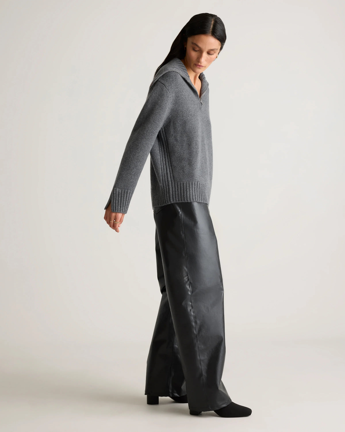 Luxe Baby Cashmere Quarter Zip Sweater - XS / Creamy Cortado