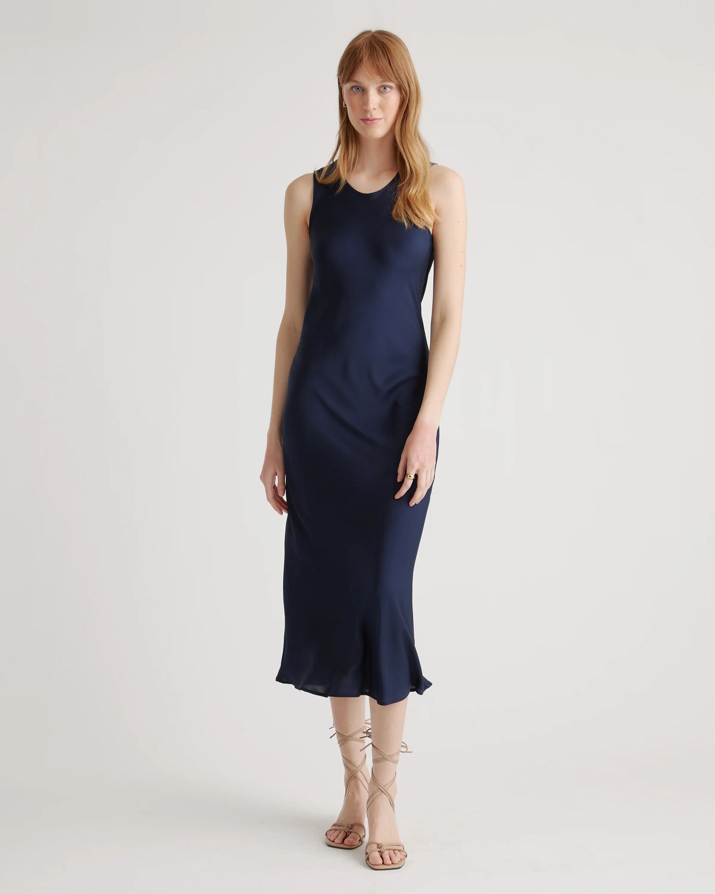 Washable Stretch Silk Tank Midi Dress - XS / Cordovan Red Hibiscus